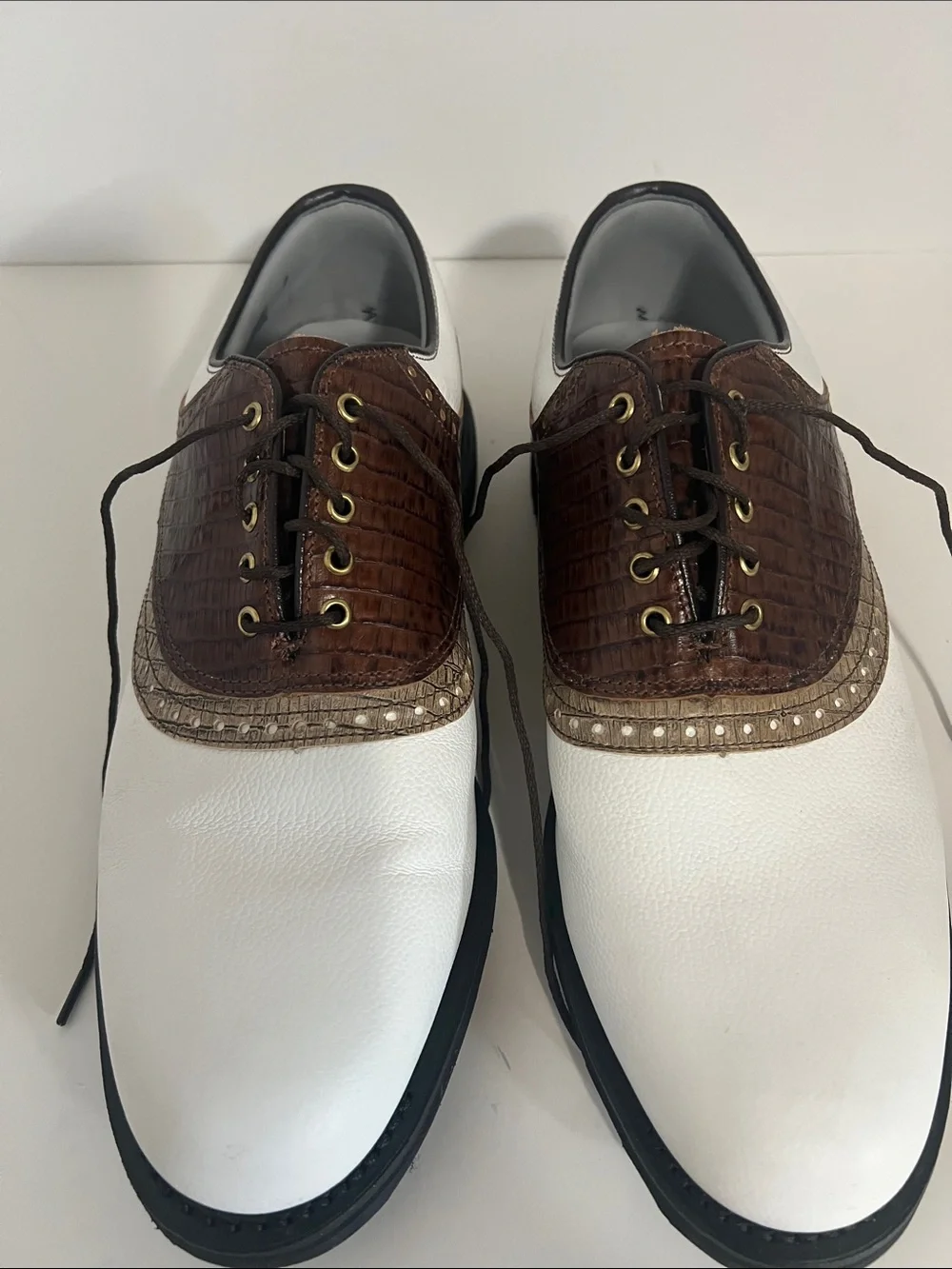FootJoy White & Brown Croc-Accent Men's Golf Oxfords